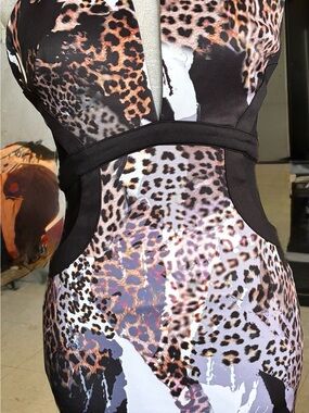 bebe Leopard Print Bodycon Dress in Black, Brown, White